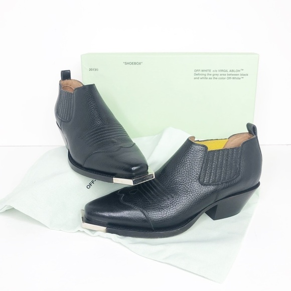 𝅺OFF White C/O Virgil Abloh size 38 Black leather, Western ankle boots - Picture 5 of 10